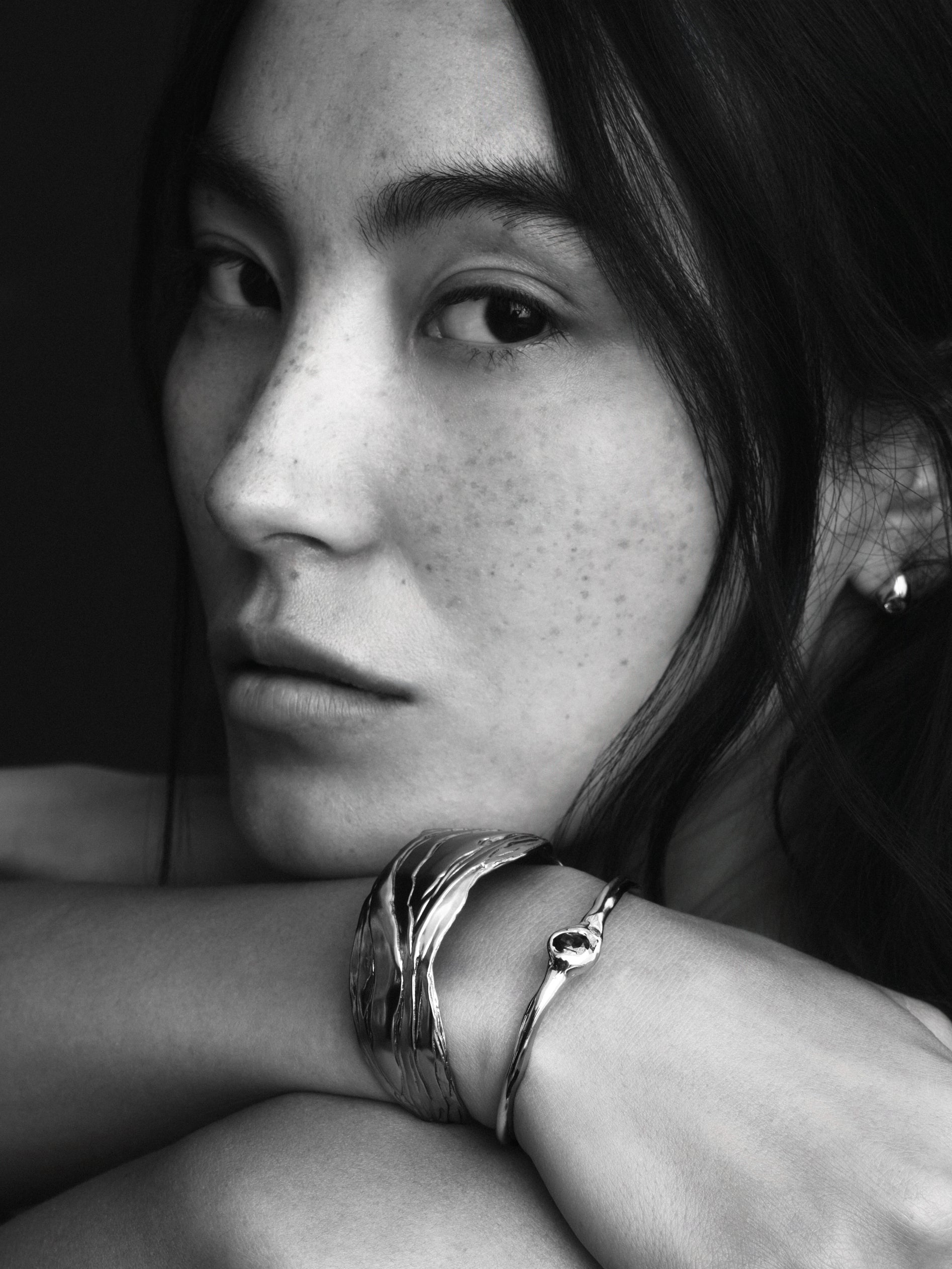 Layered Earth Statement Cuff-Silver