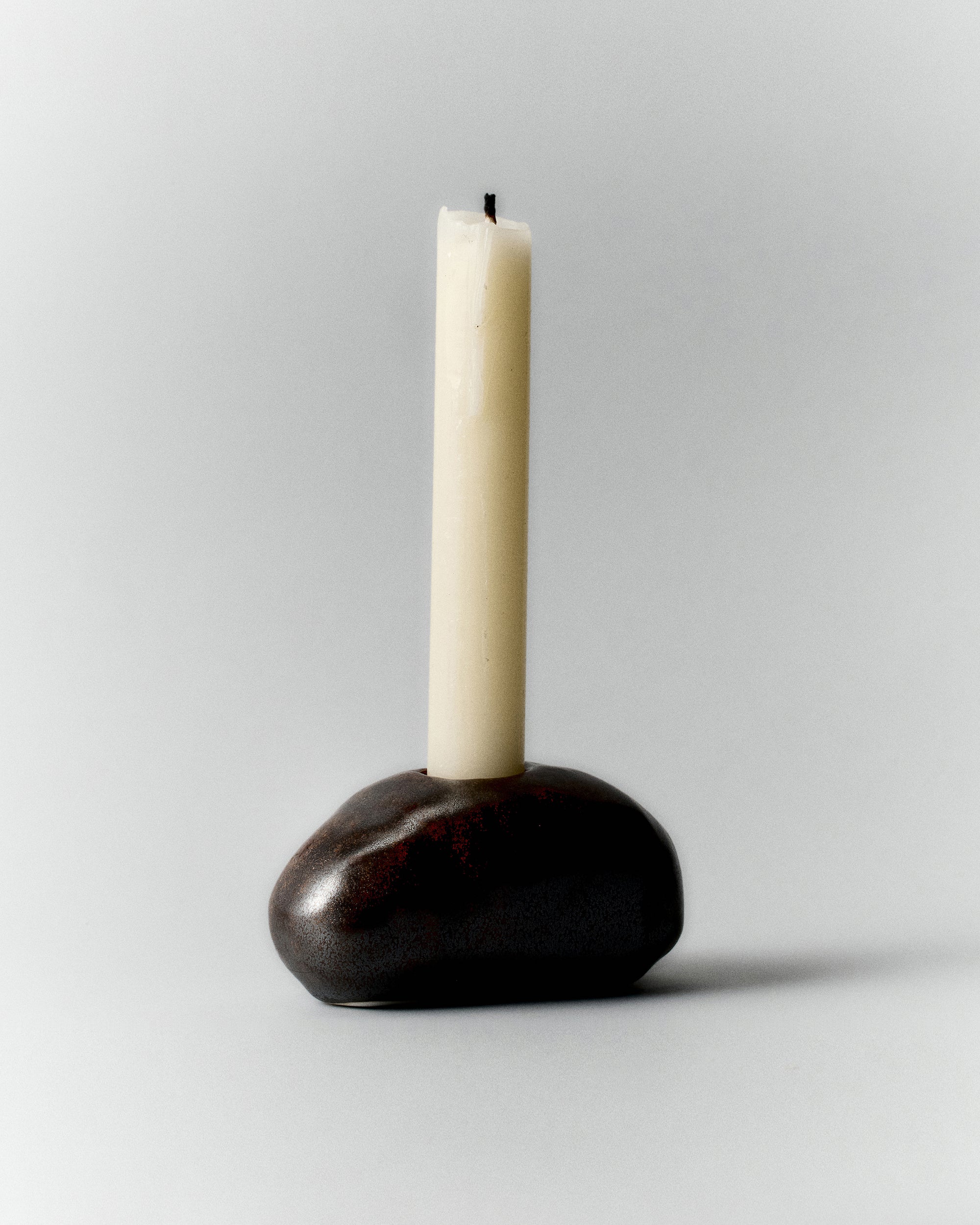 River stone -Ceramic Candle Holder - Antique Brass
