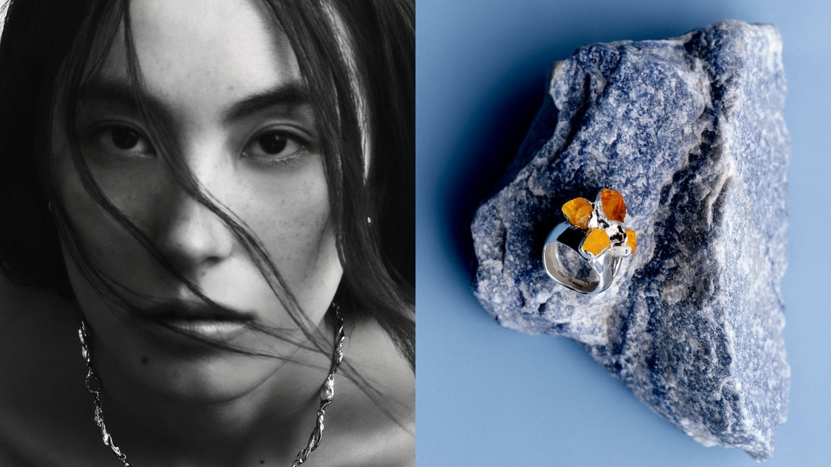 Naturally Fragmented shaped  with raw silver and natural stones.