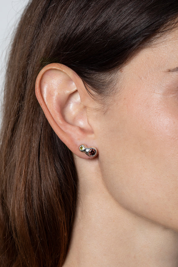 Double Pepita Studs Earrings-Silver