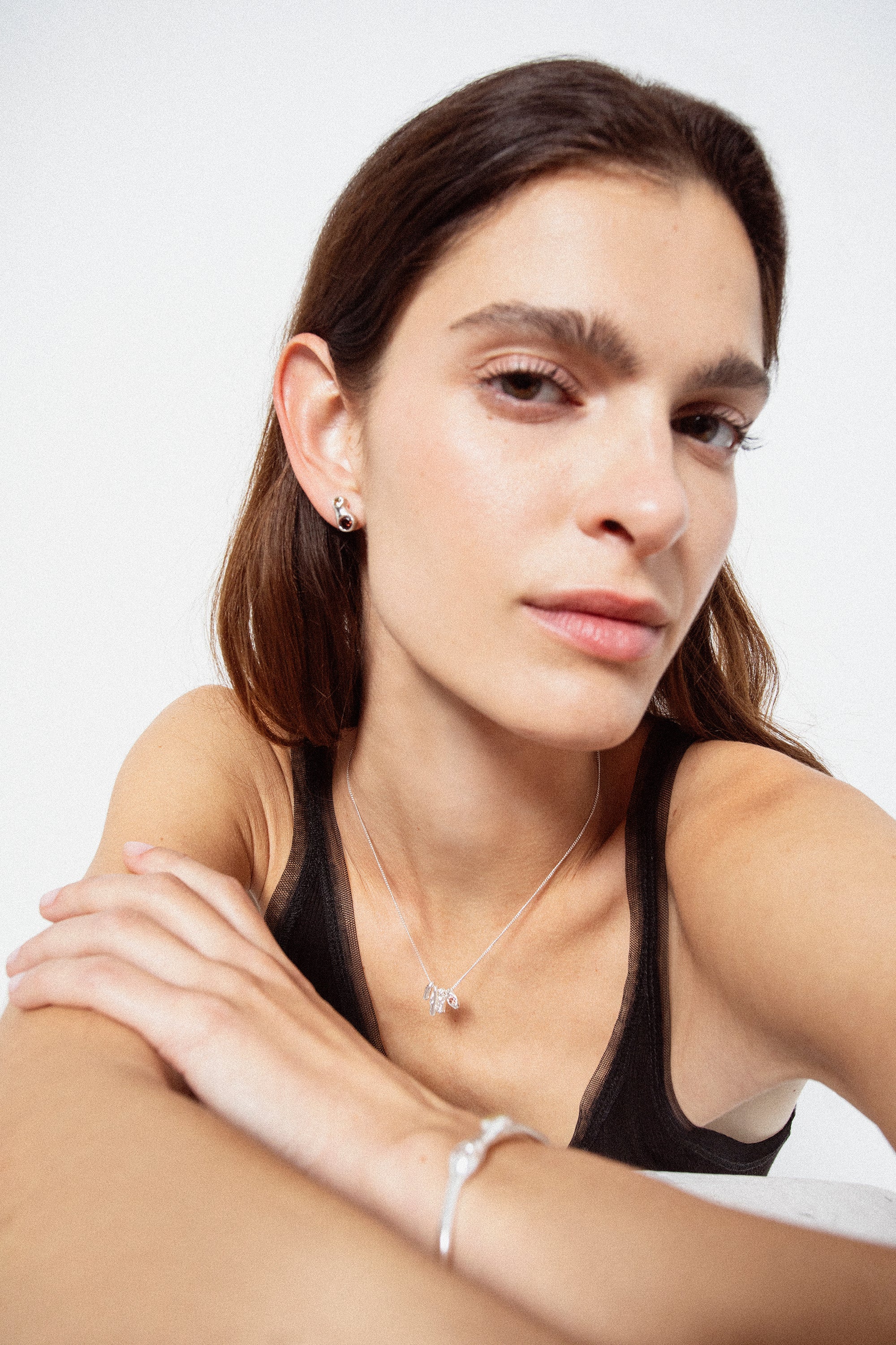 Double Pepita Studs Earrings-Silver