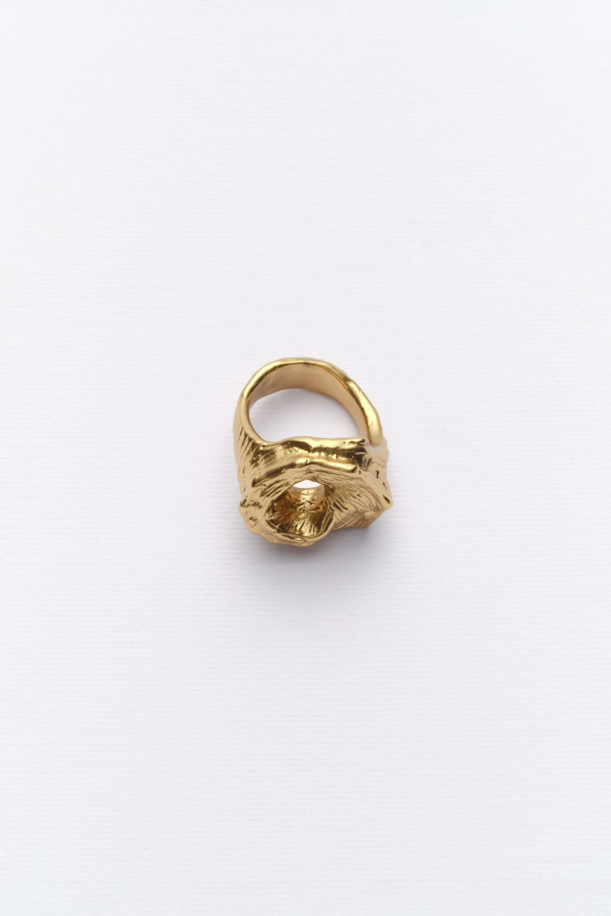 Gold sculptural textured statement ring front view