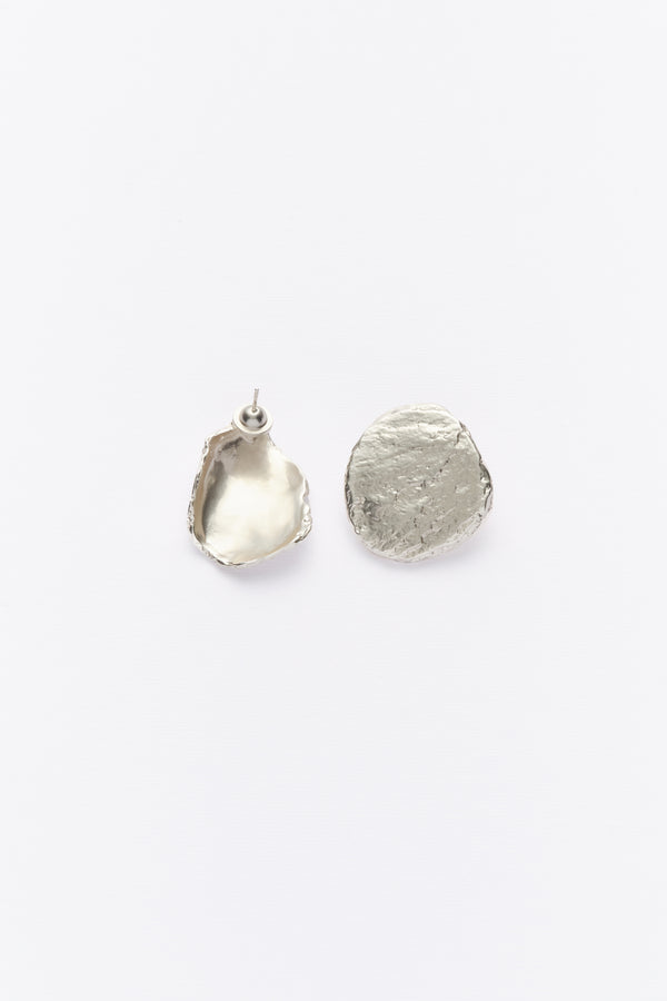 Silver organic textured stud earrings front and back view