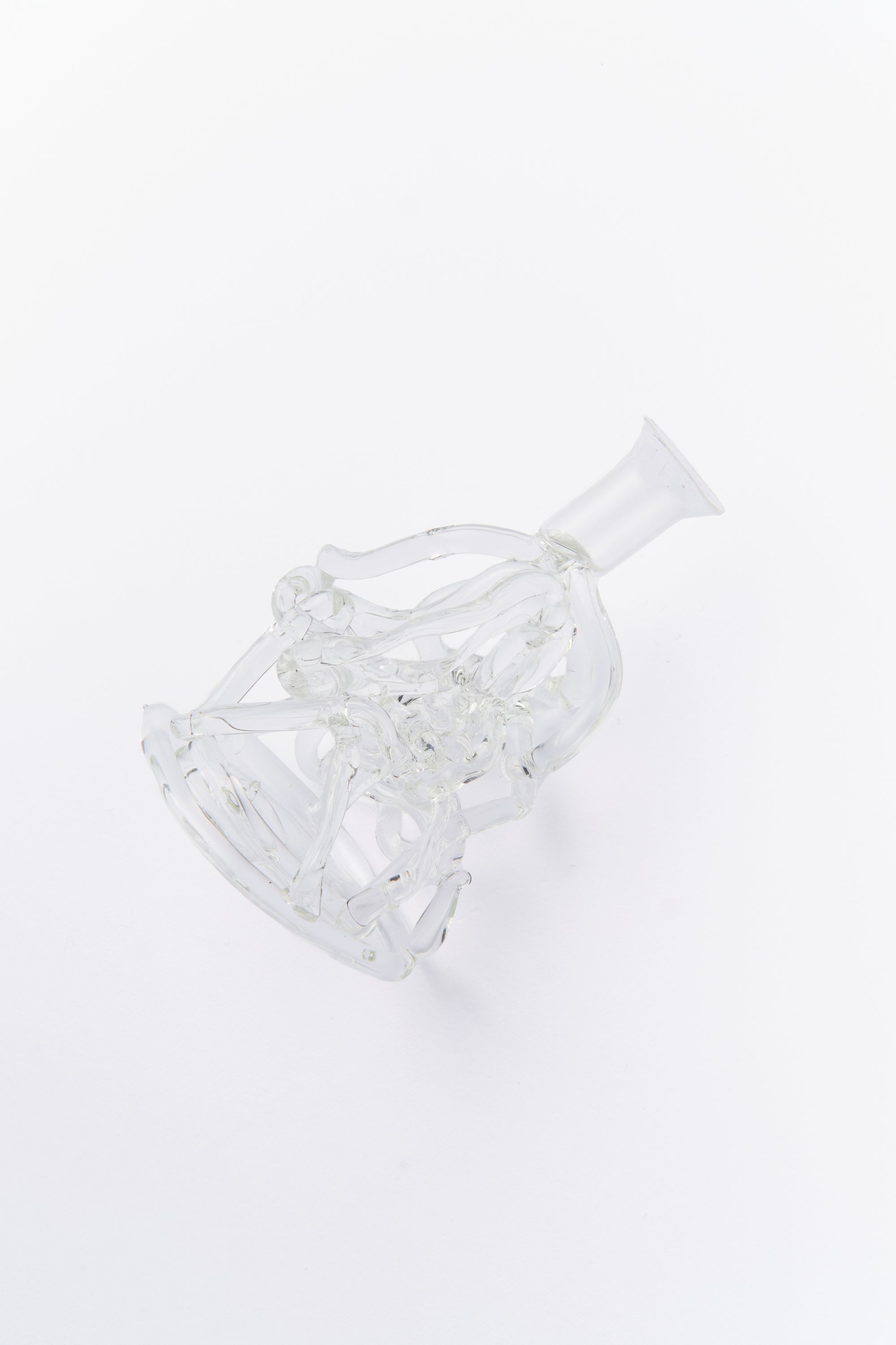 Clear sculptural glass candle holder angled view