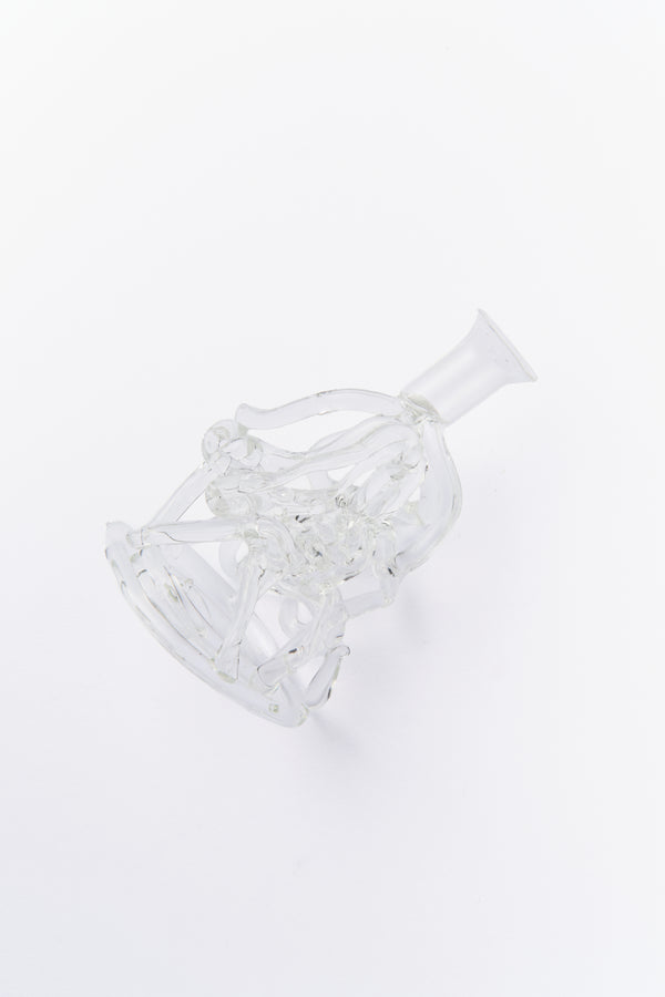 Clear sculptural glass candle holder angled view