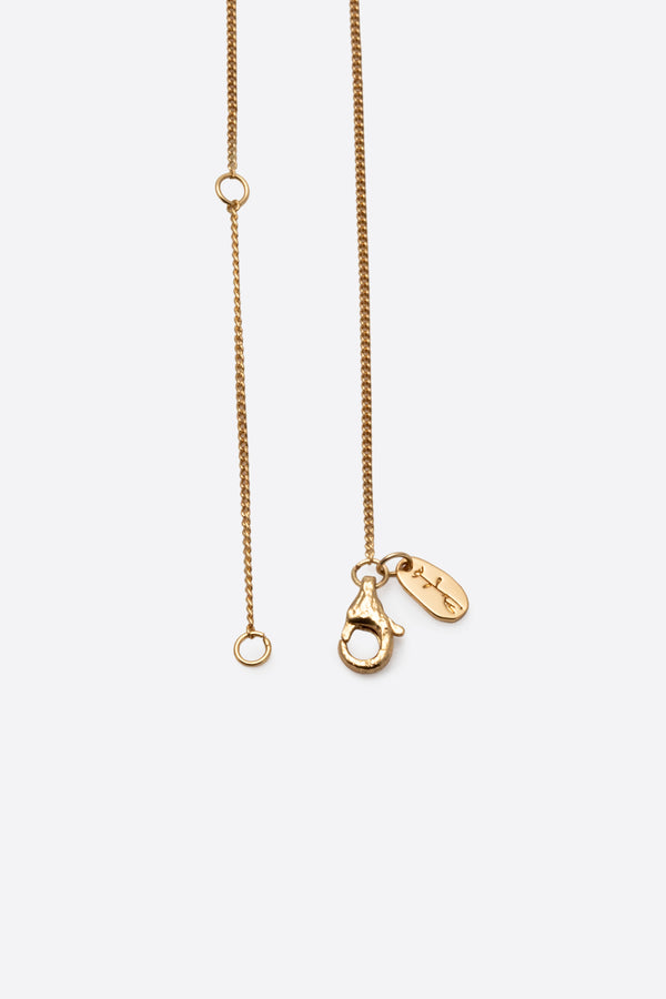 Gold pendant necklace showing adjustable chain and clasp detail