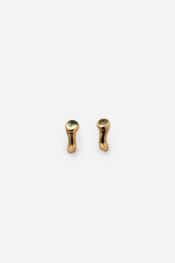 Gold gemstone stud earrings with sculptural organic setting