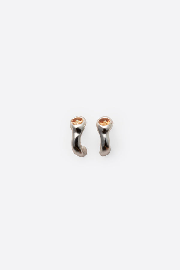 Sterling silver gemstone stud earrings with sculptural organic setting