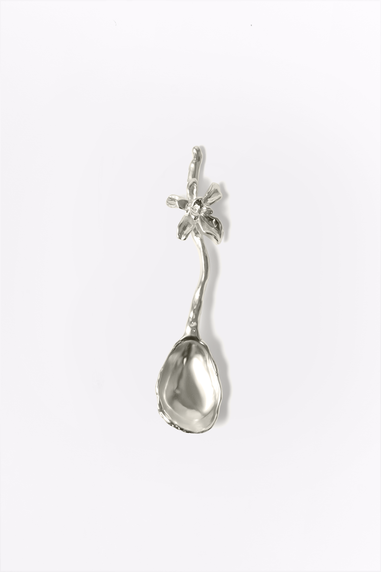 Silver spoon-shaped pendant on a white background